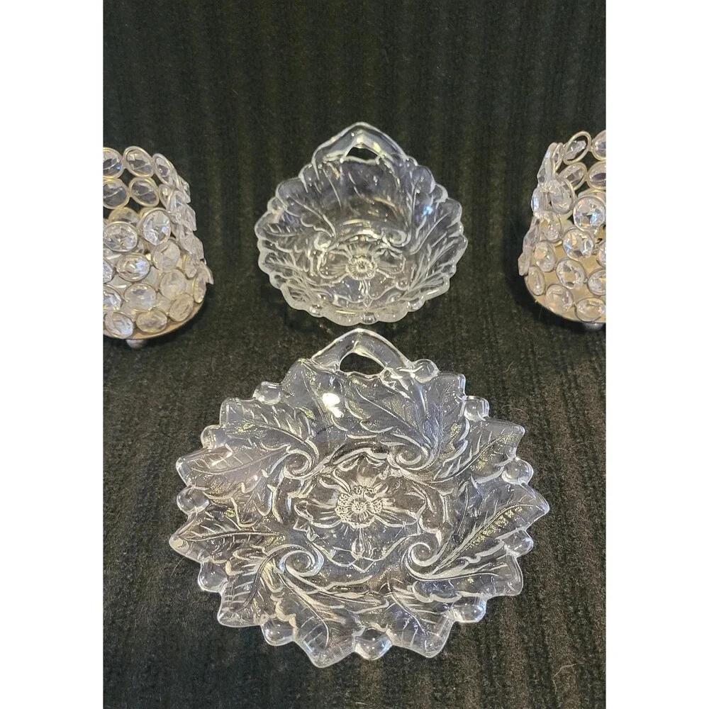 Vintage Indiana Glass Wild Rose Nappy Dish & Bowl Set